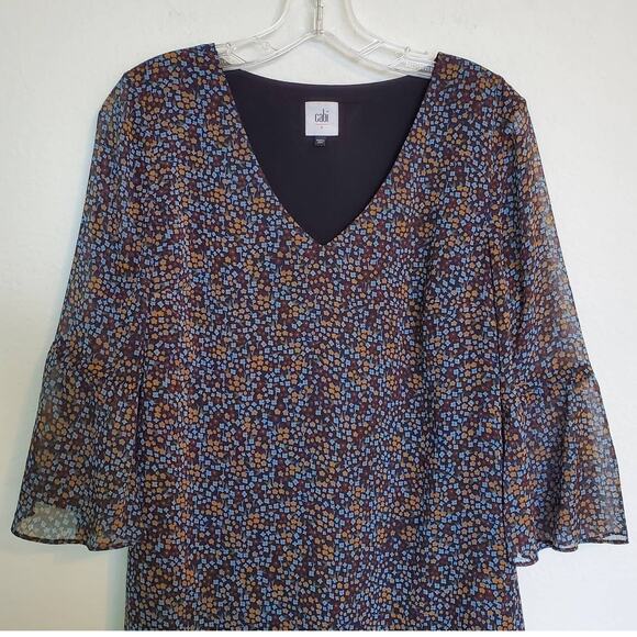 CABI Multicolor Floral Poise Shift Tunic Dress Oversized V-Neck Flare Sleeves S - Picture 6 of 8